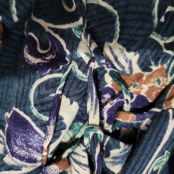 Vintage Floral Romper Green Rayon Playsuit Adjustable Corset Waist Plus Size 14 - Picture 13 of 16